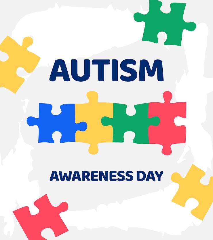 Vettore schema di sfondo piatto con disegno di puzzle colorato per la giornata mondiale di consapevolezza dell'autismo