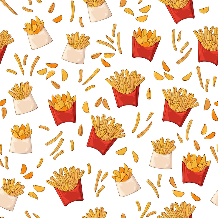 Vettore schema sul tema del fast food: patate fast food.