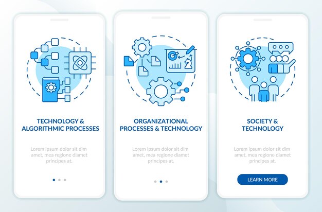 Schermata dell'app mobile di onboarding blu per la cooperazione dei sistemi informativi