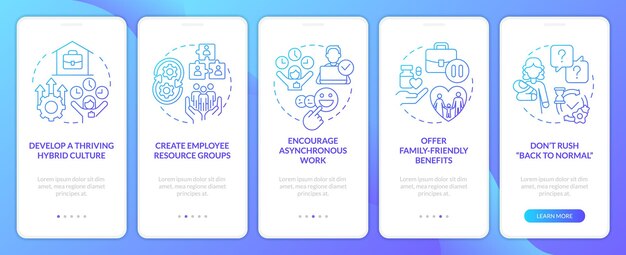 Schermata dell'app mobile per l'onboarding con sfumatura blu dell'azienda orientata alla famiglia