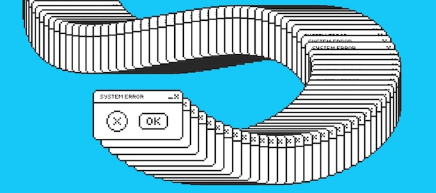 Schermata di messaggio di sistema in stile pixel art Virus popup Vector Illustration