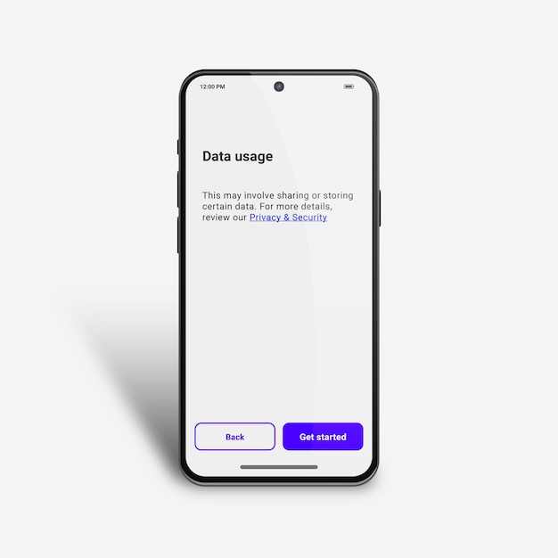 Schermata di utilizzo dei dati dell'app mobile con informazioni sulla privacy