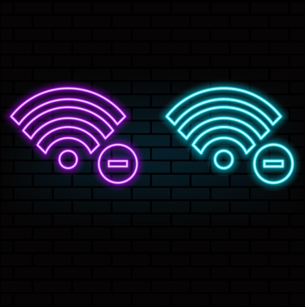 Schermata e cornice di smartphone al neon luminoso con icona wifi Telefono con contorno luminoso al neon con icona WiFi Flas
