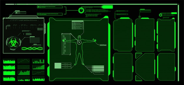 Schermata futuristica dell'interfaccia HUD. Titoli di callout digitali. HUD UI GUI futuristico set di elementi dello schermo dell'interfaccia utente. Schermo ad alta tecnologia per videogiochi. Concept design fantascientifico.