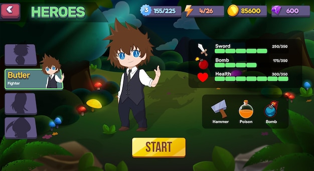 Schermate a comparsa dei menu del kit dell'interfaccia utente di gioco e Bonus di sfondo degli elementi di gioco
