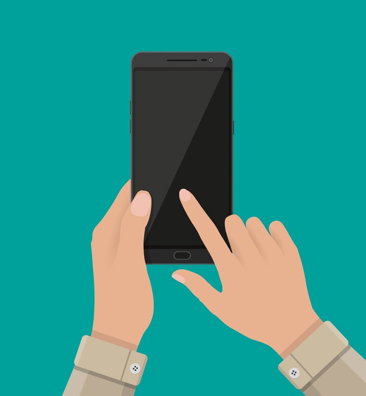Vettore schermo commovente della mano dello smartphone nero