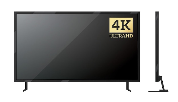 Schermo TV 4K isolato su bianco. Illustrazione vettoriale.
