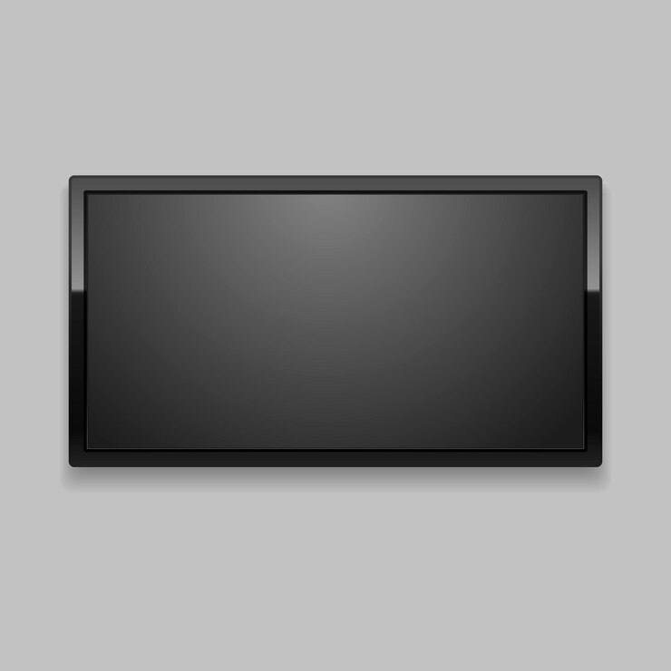 Vettore schermo tv led 3d dettagliato realistico su sfondo grigio monitor nero illustrazione vettoriale della televisione elettronica