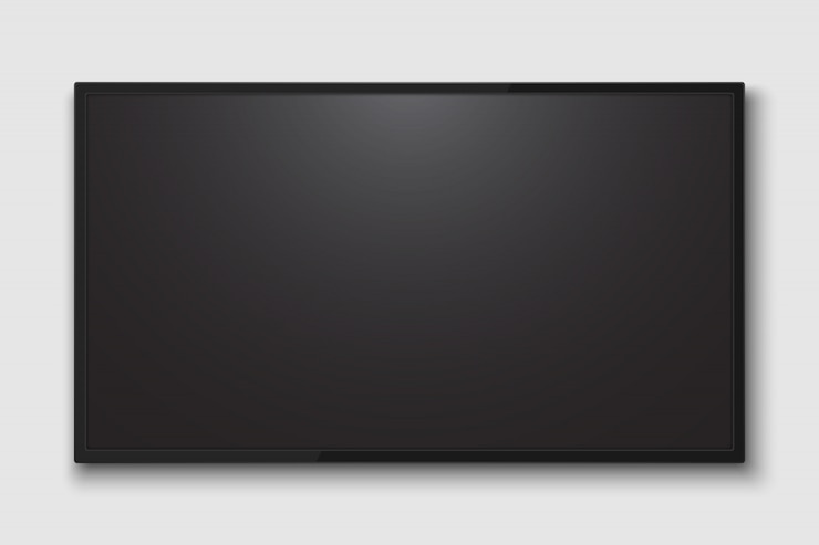 Vettore schermo tv realistico. pannello lcd moderno della televisione con la partita di calcio