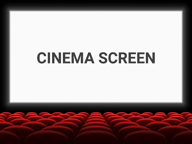 Vettore schermo vuoto del cinema e modello vuoto del fondo rosso delle sedie di sedile