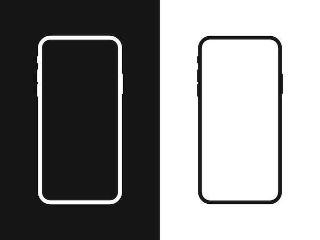 Schermo vuoto dello smartphone, modello del telefono isolato su fondo bianco e nero. Nuovo modello di telefono.