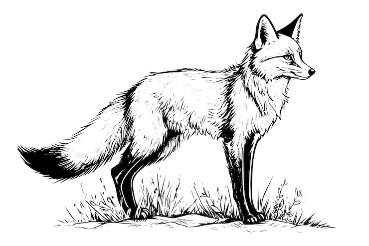 Vettore schizzo a inchiostro disegnato a mano da fox. illustrazione vettoriale in stile vintage