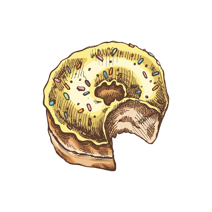 Vettore schizzo colorato disegnato a mano di una ciambella illustrazione vintage dolci pasticceria dessert