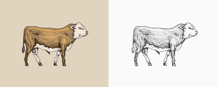 Vettore schizzo dell'annata animale da fattoria mucca domestica