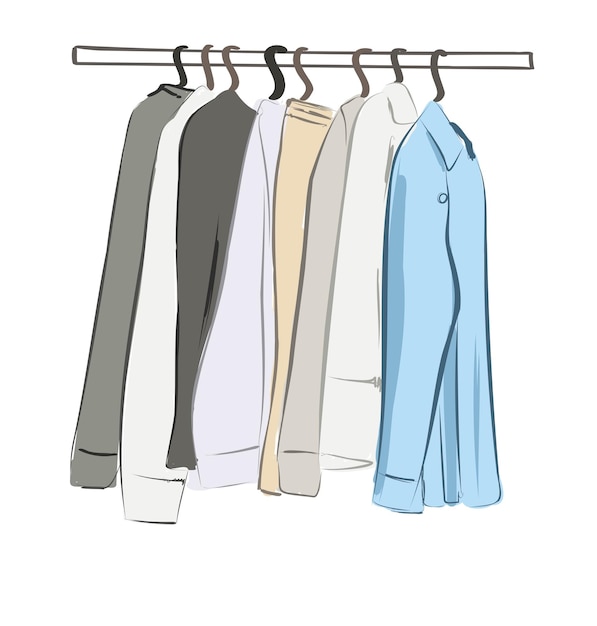Schizzo dell'armadio disegnato a mano Abbigliamento sugli appendiabiti gonna