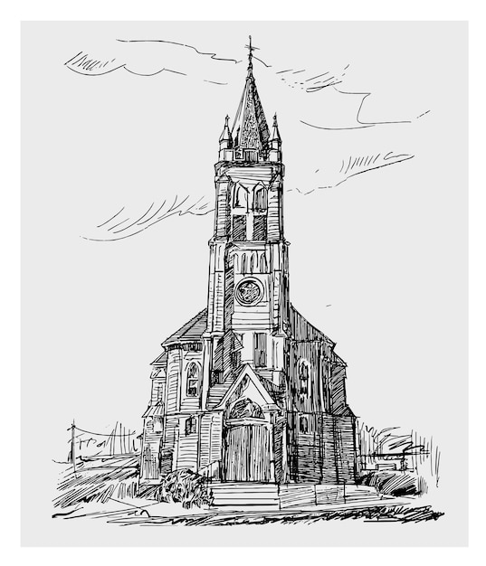 Schizzo della chiesa in Ucraina prima del disegno a mano della guerra