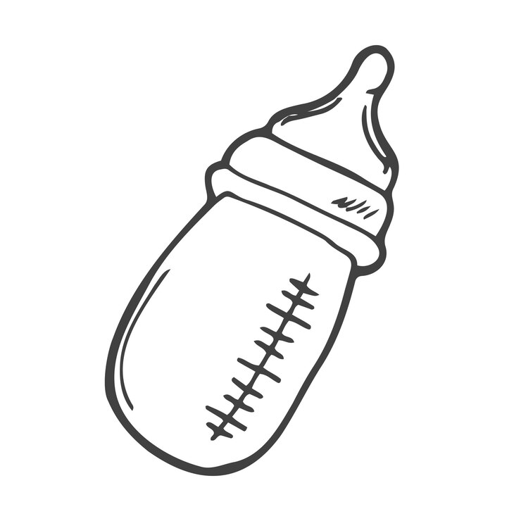 Vettore schizzo di biberon in stile doodle con latte o formula in formato vettoriale