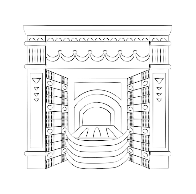 Schizzo di camino neoclassico disegnato a mano
