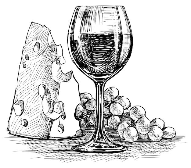 Schizzo di glasscheese di vino e grappolo d'uva
