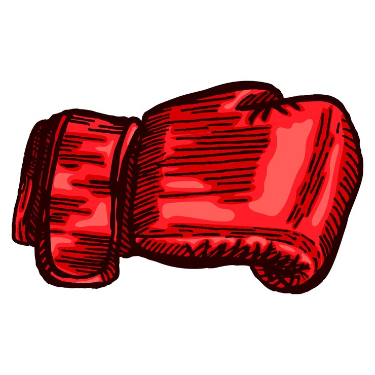 Vettore schizzo di guantoni da boxe rosso su sfondo bianco isolato attrezzatura sportiva vintage per kickboxing in stile inciso disegno vettoriale disegnato a mano per poster stampa libro illustrationtattoo