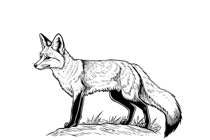 Vettore schizzo di inchiostro disegnato a mano della mascotte del logotipo fox illustrazione vettoriale in stile incisione