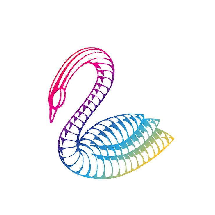 Vettore schizzo di inchiostro vettorizzato colorato arcobaleno dell'illustrazione del cigno