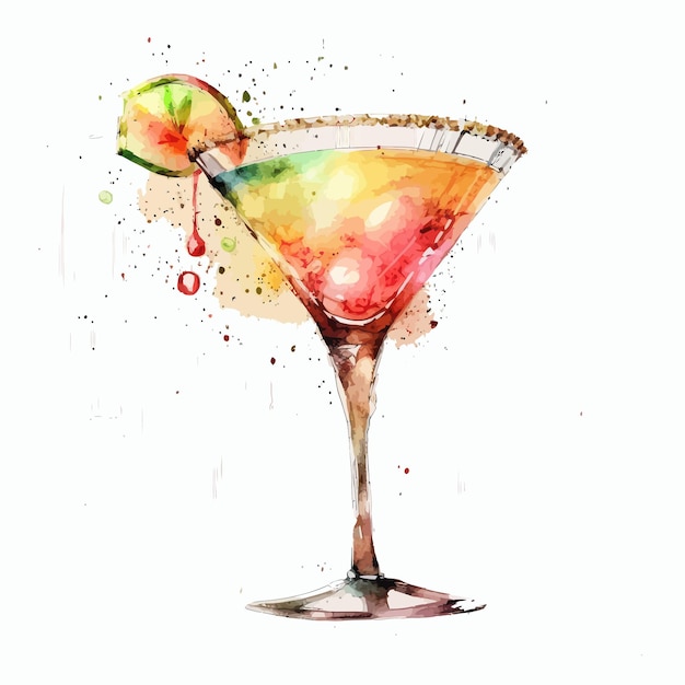 Schizzo disegnato a mano acquerello cocktail Cosmo Martini Illustrazione disegnata a mano isolata su sfondo bianco in stile boho