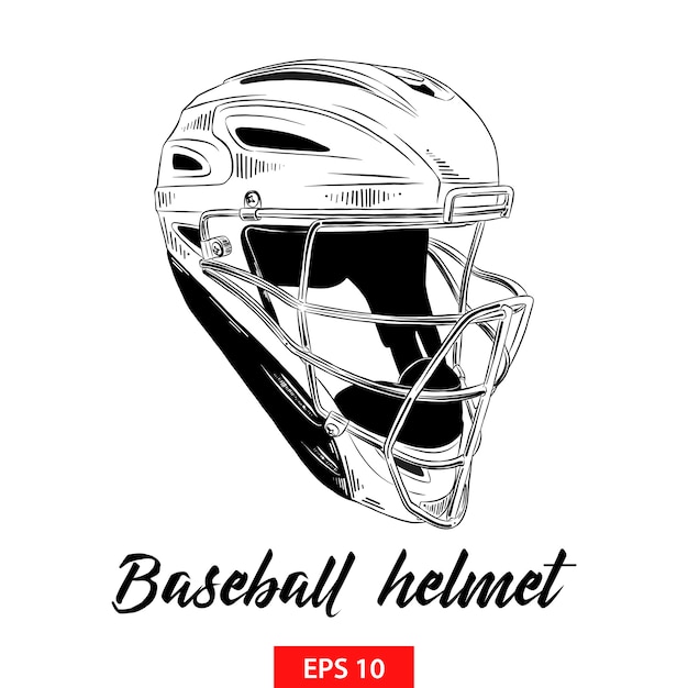 Schizzo disegnato a mano del casco da baseball in nero