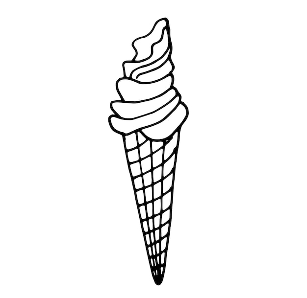 Schizzo disegnato a mano del profilo del gelato del corno di Doodle
