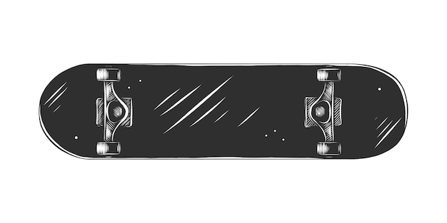 Schizzo disegnato a mano di skateboard in bianco e nero