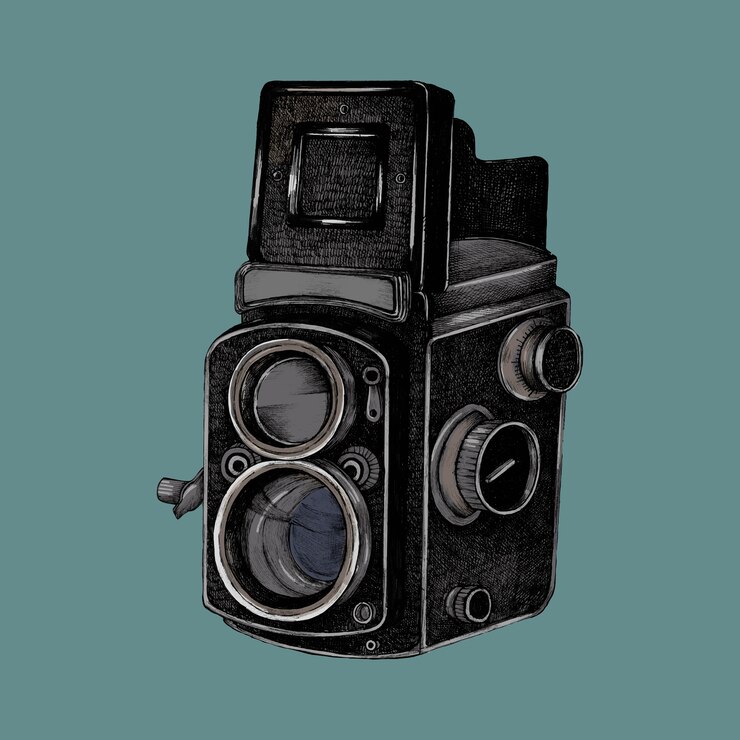 Vettore schizzo disegnato a mano di una macchina fotografica