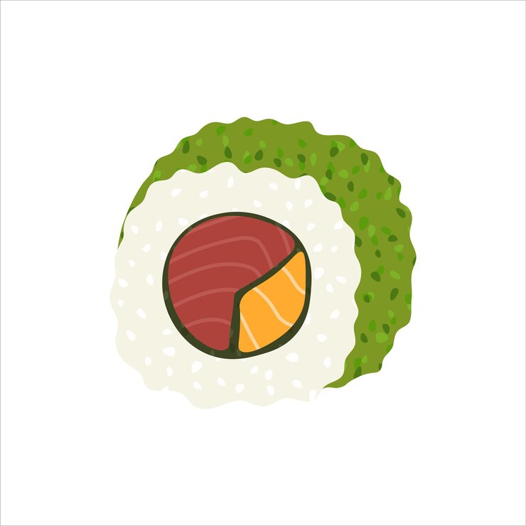 Vettore schizzo disegnato illustrazione vettoriale di sushi maki isolato su sfondo bianco