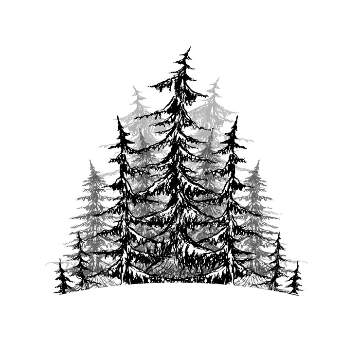 Vettore schizzo in bianco e nero di alberi elemento vettoriale per loghi infog