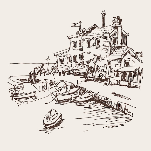 Schizzo originale del forte storico Petrovac Montenegro, illustrazione vettoriale di viaggio