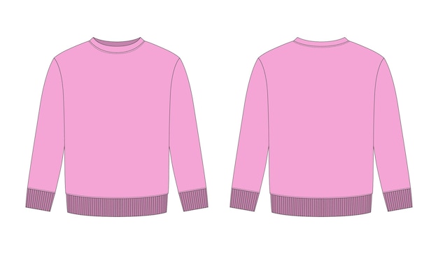 Schizzo tecnico di maglietta per bambini in bianco colore rosa modello di design per jumper per bambini vista anteriore e posteriore design di moda CAD per catalogo di imballaggi illustrazione vettoriale