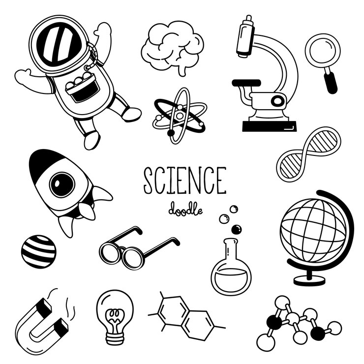 Scienza di stili di disegno a mano. Doodle di scienza
