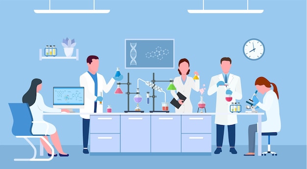 . Scienziati che indossano camici da laboratorio