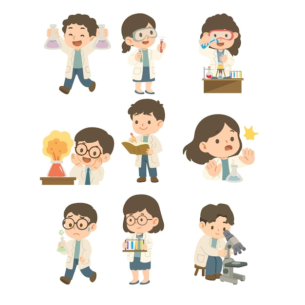 Scienziati personaggi di cartoni animati flat set