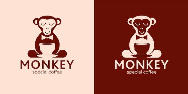 Scimmia con una tazza di caffè o tè Logo o badge per caffetterie e caffetterie Illustrazione vettoriale Logo speciale