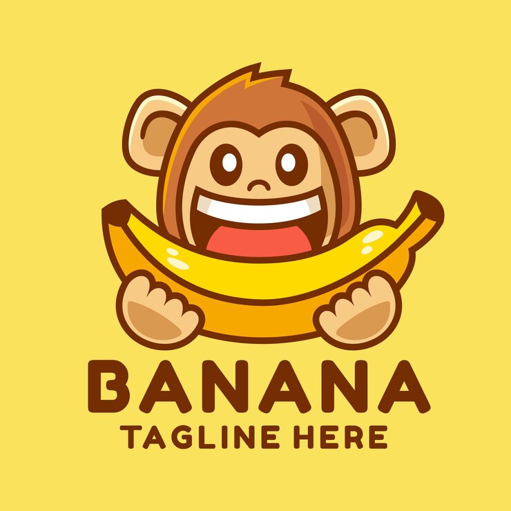 scimmia felice che mangia banana logo design