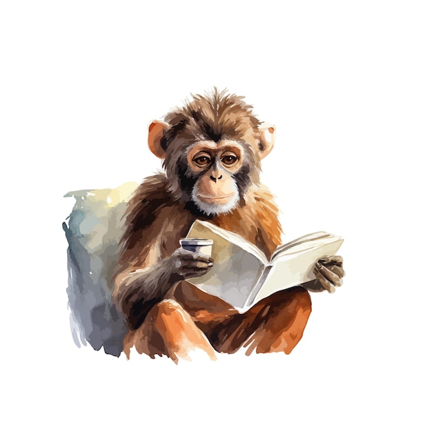 Scimmia giocosa che legge l'arte dell'acquerello