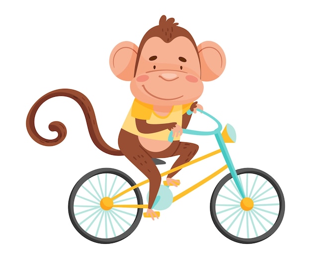 Scimmia gioiosa con coda lunga che guida una bicicletta Illustrazione vettoriale