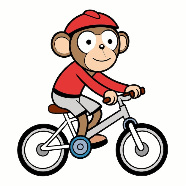Scimmia in bicicletta su sfondo bianco