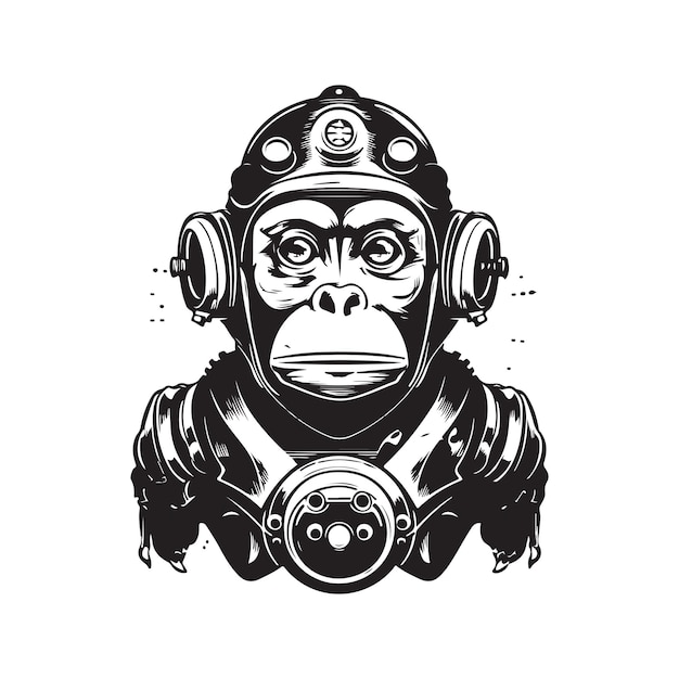 Scimmia robot logo vintage concetto colore bianco e nero illustrazione disegnata a mano