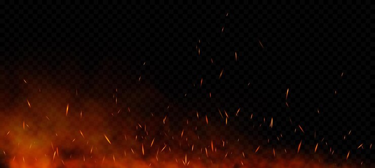 Scintille di fuoco rosse vettoriali che volano verso l'alto Particelle luminose brucianti Fiamma di fuoco con scintille isolate su uno sfondo nero trasparente