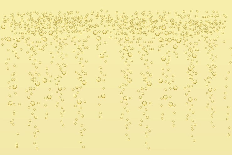 Scintille frizzanti in una bevanda champagne effervescente realistica, effetto soda, ossigeno pulito, birra o gas.