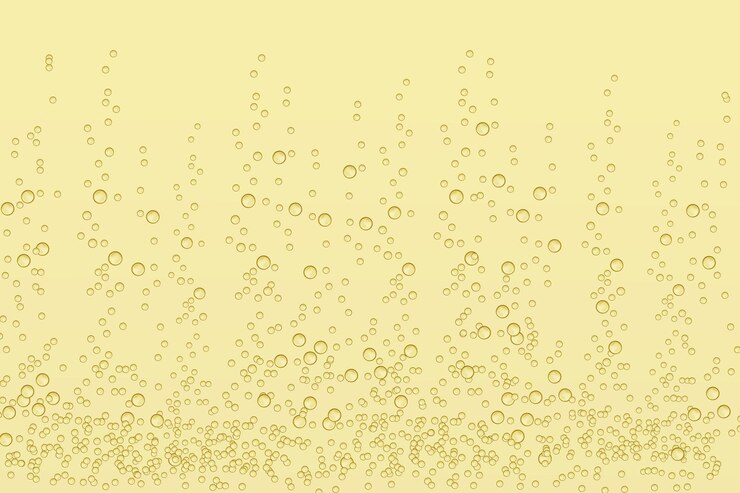 Scintille frizzanti in una bevanda champagne effervescente realistica, effetto soda, ossigeno pulito, birra o gas.