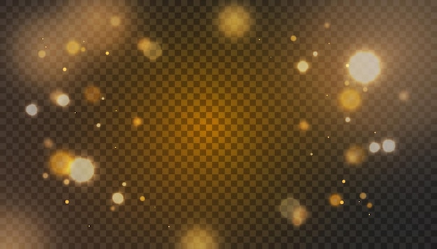 Scintillio dorato di luce Particelle sfocate isolate su nero Overlay Vector 10 eps