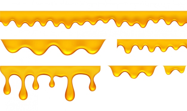 Sciroppo giallo dorato o olio liquido. Miele gocciolante.