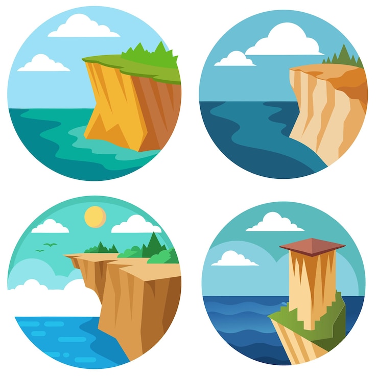 Vettore scogliera sopra il mare progettazione di clipart viste maestose della bellezza della natura